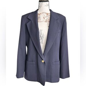 Austin Reed Vintage Wool Women's Blazer in Deep Blue and Gold Buttons size 12P